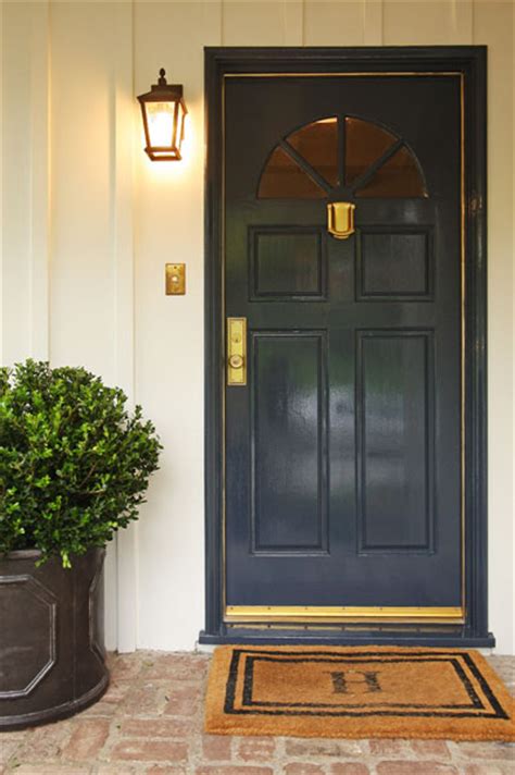 Autumn wreath on a dark wood front door. Navy Blue Front Door - Traditional - entrance/foyer - Jenn ...