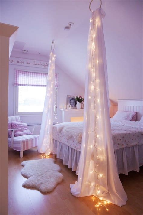 Hung them up behind a sheer curtain behind your bed or hung from the second floor over stair railings, you will be excited to see they add. DIY String Light Curtains For Bedroom | DIY Cozy Home