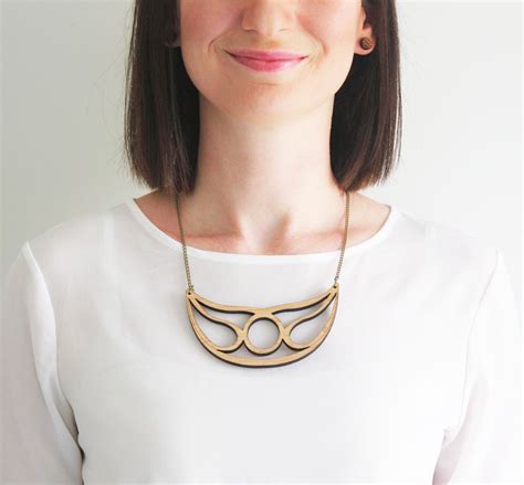 Large Statement Necklace Abstract Necklace Lasercut Wooden Etsy