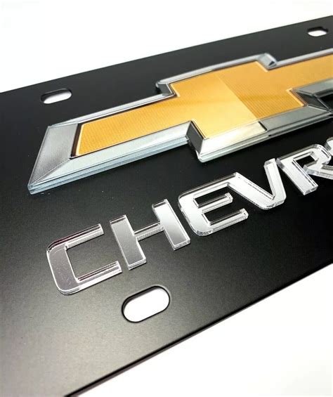 Black Chevy Bowtie Emblem License Plate W 3d Mirror Chevrolet Script
