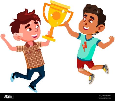 Boys Kids Celebrating Victory Together Vector Stock Vector Image And Art