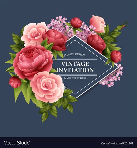 Vintage Greeting Card With Blooming Flowers Vector Image