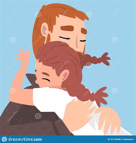Little Girl Hugs Dad With Love Vector Illustration Stock Vector