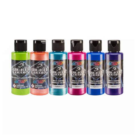W134 02 Wicked Colors Electric Tropics Set 6 X 2oz Airbrush Paint