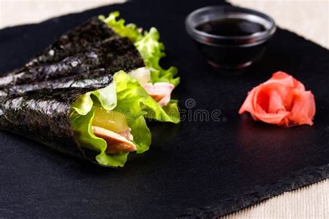 Japanese Hand Rolled Sushi Stock Photo Image Of Preparation 49513540