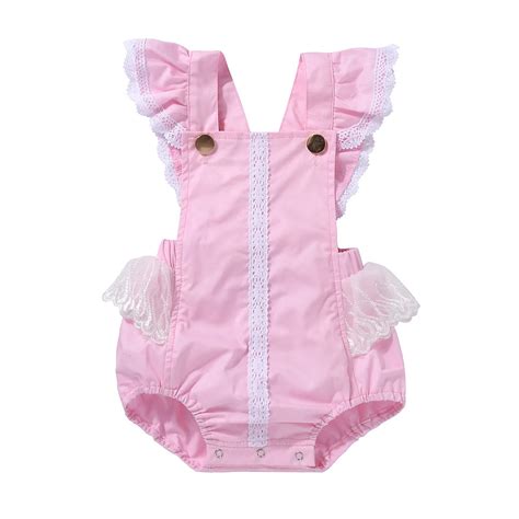 Pink Princess Baby Girls Romper Ruffles Lace Belt Newborn Rompers