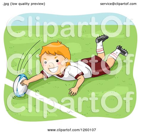 Clipart Of A Caucasian Boy Playing Rugby Royalty Free Vector