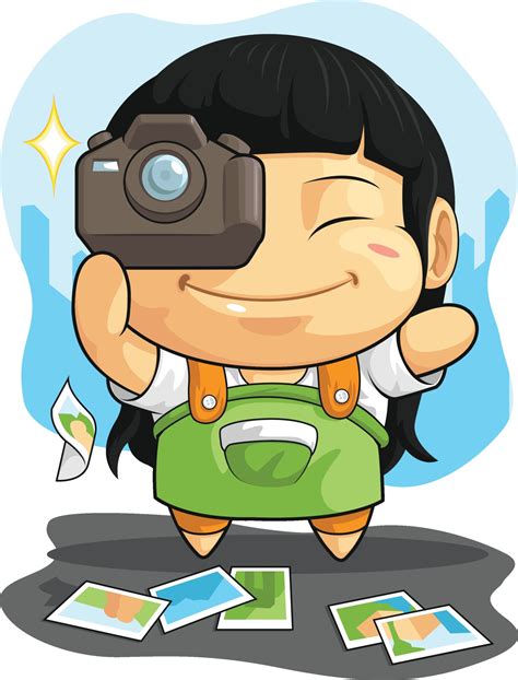 fotógrafo chica tomando foto cámara réflex digital dibujo vectorial de dibujos animados 2181703
