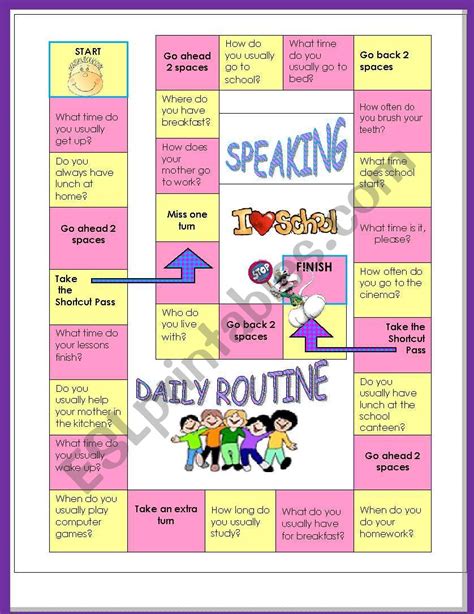 Daily Routine Free Esl Printable Board Game In 2020 Printable Board