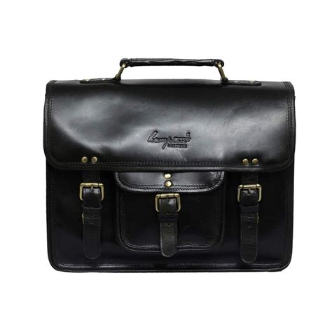 Unisex Genuine Leather Laptop Messenger Shoulder Bag Briefcase Style Black