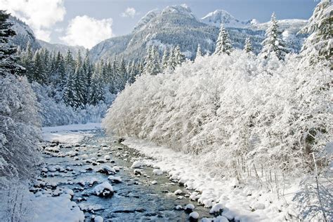 Frozen Winter River In The Mountains