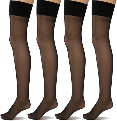 Black Sheer Thigh High Stockings 4 Pack Silk Reflections Over Knee Hosiery 4
