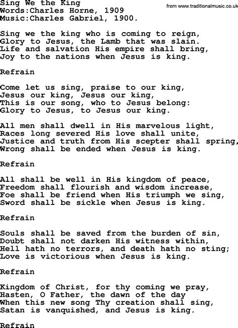 Songs And Hymns About Jesus Second Coming Sing We The King Lyrics