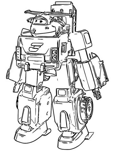 Large Transforming Robot Suit Of Jett From Super Wings Coloring Page