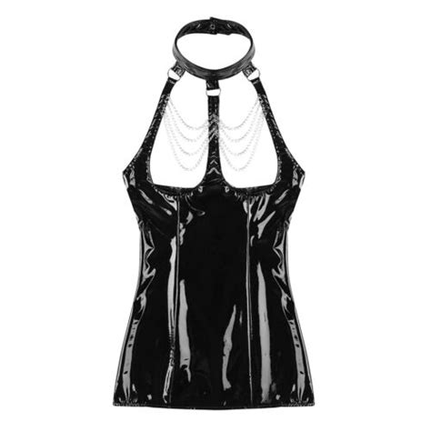 us sexy women wet look dress leather open cup bodycon flare mini dress clubwear ebay