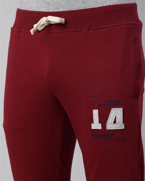 Buy Mens Maroon Embroidered Slim Fit Joggers For Men Maroon Online At