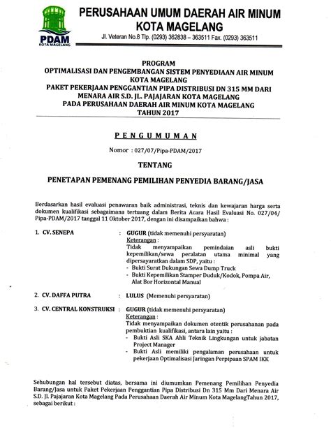 Surat Keterangan Tidak Berlangganan Pdam Pasokan Air Pam Di