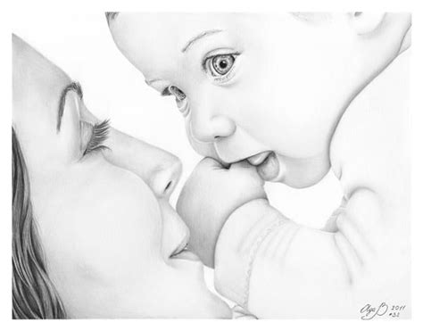 Baby pencil portraits are a great way to hold onto those special memories and can be a touching reminder to family members or friends who would cherish these as special gifts. Mother And Baby by Olga Bell | Baby drawing, Baby sketch ...