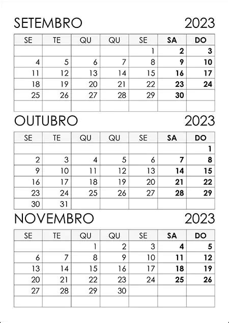 Calendário Setembro Outubro Novembro 2023 calendarios365 su