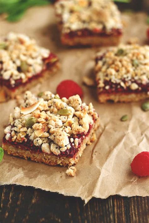 These vegan raspberry bars are so easy to make and loaded with oats, brown sugar, walnuts, raspberry preserves, and more! Vegan Raspberry Crumble Bars » I LOVE VEGAN