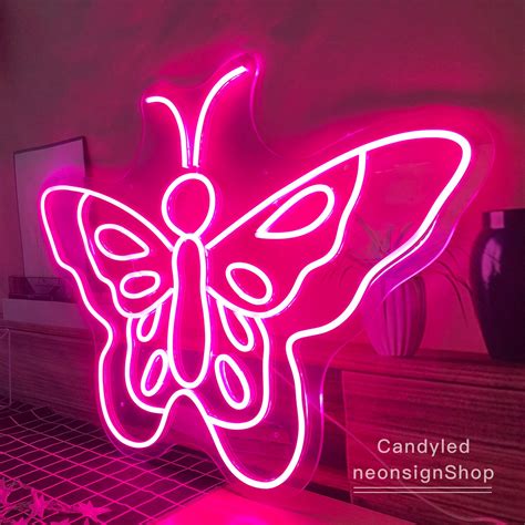 Pink Neon Sign Butterfly Neon Sign For Wall Decor Custom Pink Etsy