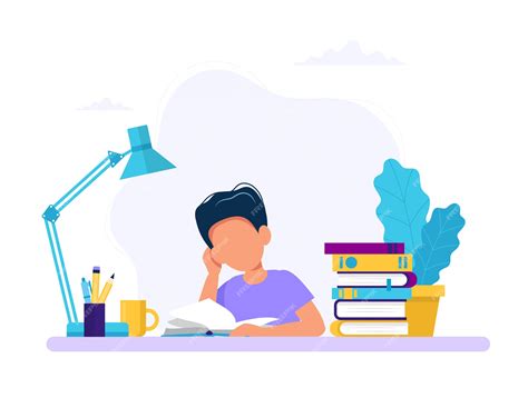 Premium Vector Boy Studying With A Book