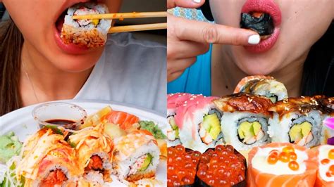Asmr Too Much Sushi Roll Sashimi Eating Mukbang Compilation Youtube