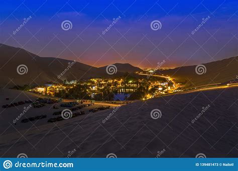 The Night Desert View Of Huacachina Oasis Ica Peru Stock Image