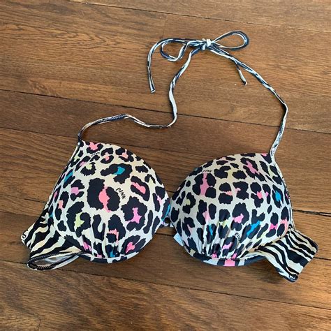 Vs Pink Cheetah Print Bikini Top Gems Up Pit Seam And Straps Ties