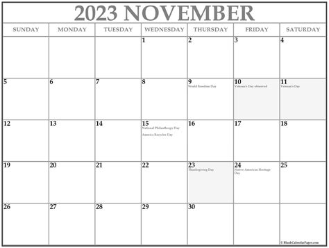 November 2023 Calendar With Holidays Time And Date Calendar 2023 Canada
