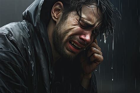 Premium Ai Image A Man Crying In The Rain