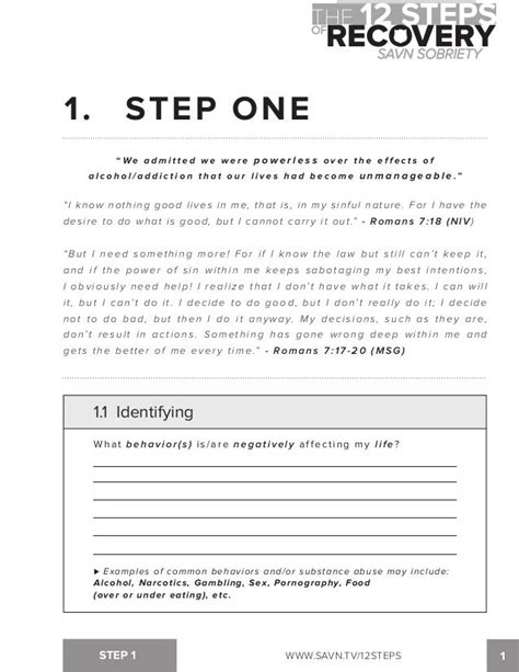 Free Printable Aa 12 Step Worksheets