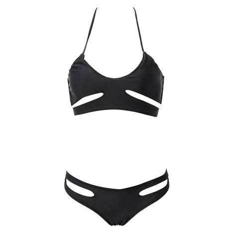 2017 New Sexy 2 Pcs Swimwear Women Solid Bikini Set Bandage Push Up Padded Swimsuit Bathing