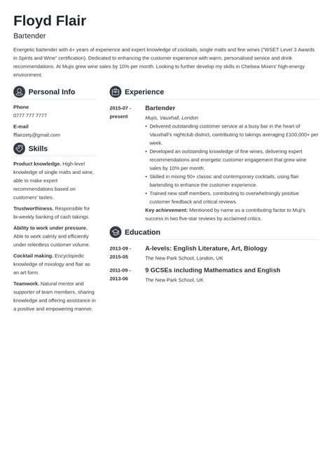 Best Bartender Cv Example And Writing Guide