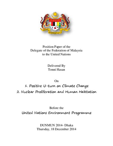 Bagaimana position paper menjadi penting? (PDF) Position paper for Model United Nations | Tonni ...
