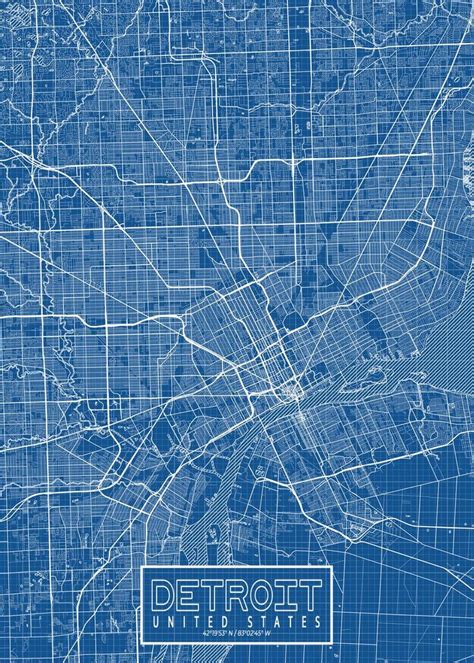 Detroit City Map Blueprint Poster By Demap Studio Displate