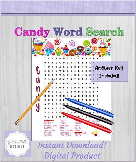 Instant Download Word Search Puzzle Game Candy Sweets Etsy Etsy