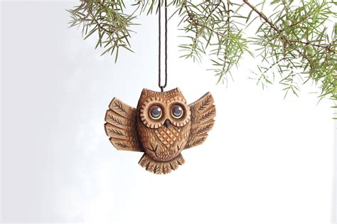 Carved Wood Owl Ornament Christmas Tree Toys Wood Carving Etsy