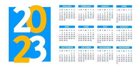 2023 Calendar Year Vector Illustration The Week Starts On Sunday Stock