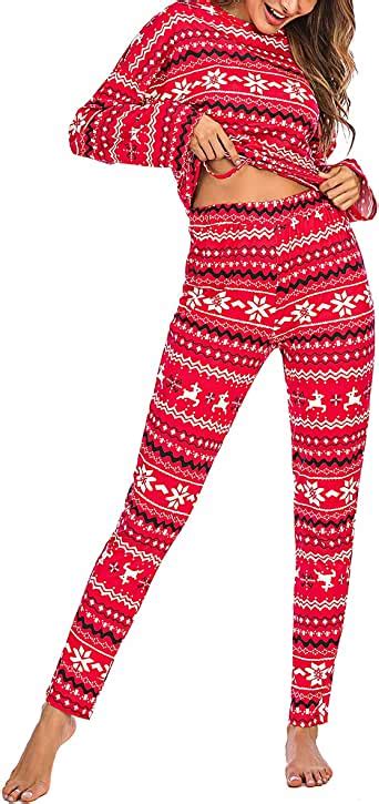 womens christmas pajama sets snowflake elk printed long sleeve pullover tops legging pants