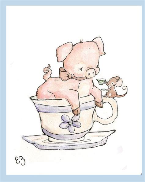 Tea Cup Pig Print 8x10 Nursery Art Wall Decor Etsy Teacup Pigs