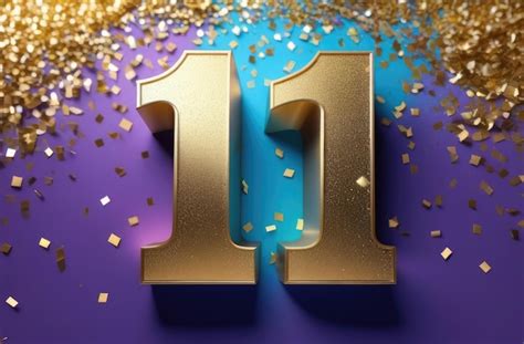 Premium Photo Golden 3d Number Eleven On Purple Background With