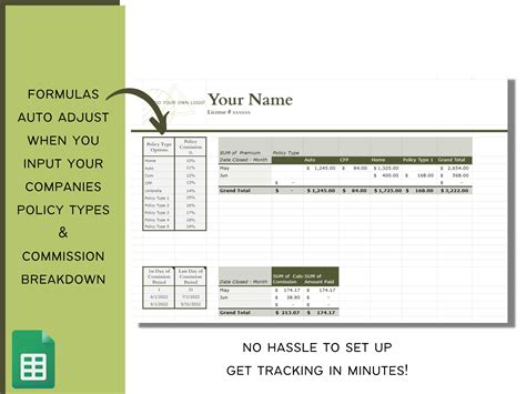 Commission Tracker Spreadsheet for Insurance Agents, Home, Auto, and