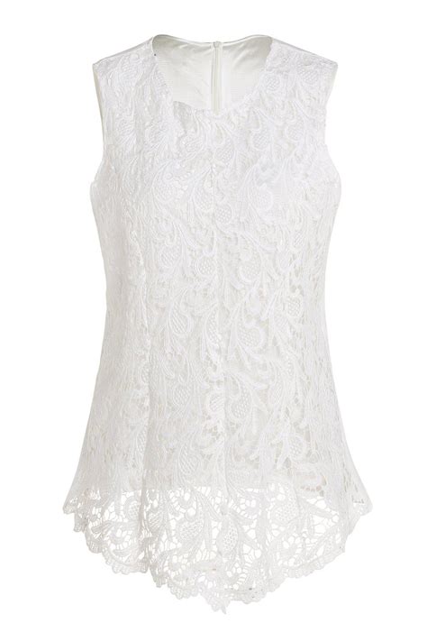 2018 Plus Size Elegant Womens Jewel Neck Sleeveless Lace Blouse In