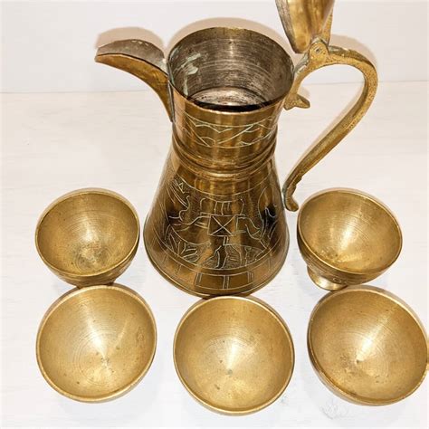 Vintage Brass Arabic Turkish Middle Eastern Dallah Finjans Coffee Tea