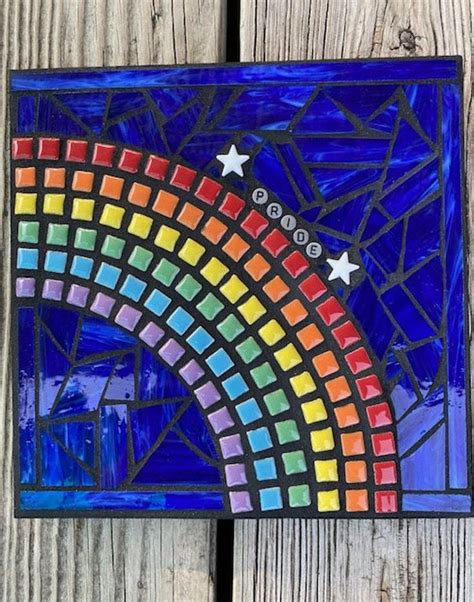 Stained Glass Mosaic Mosaic Plaque Mixed Media Mosaic Etsy Rainbow Mosaic Stained Glass