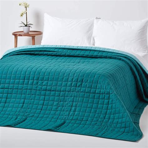 Homescapes 100 Cotton Reversible Twin Colour Quilted Bedspread Throw