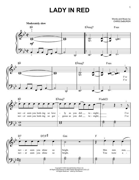 Chris De Burgh The Lady In Red Sheet Music Pdf Notes Chords Rock