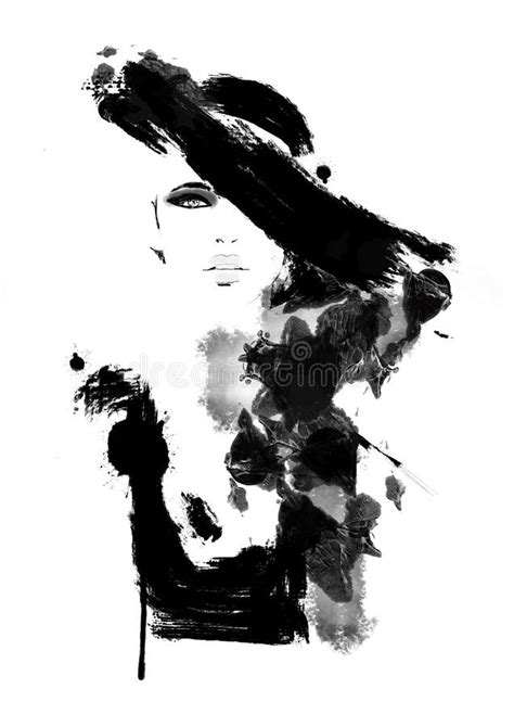 abstract fashion illustration woman with hat stock illustration illustration of black fashion