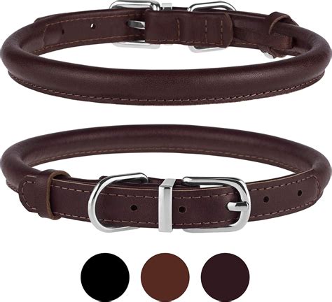 Bronzedog Rolled Leather Dog Collar Durable Metal Buckle Round Pet